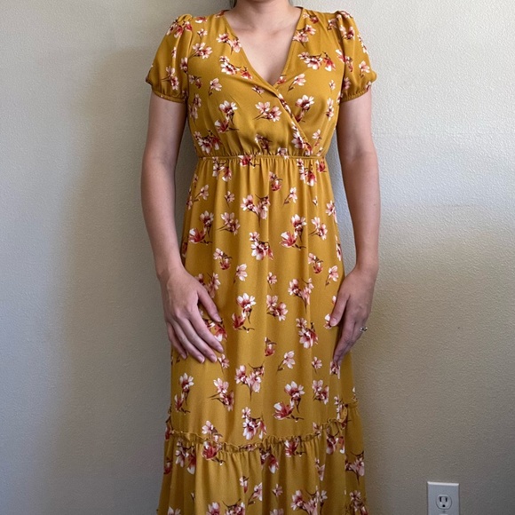Mustard Yellow Floral Long Dress - Picture 1 of 4